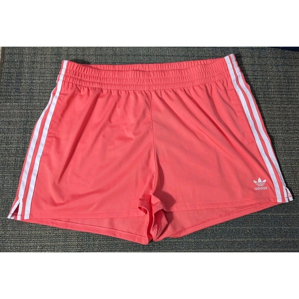 Adidas Originals Womens XL Coral Pink 3-Stripes Athletic Shorts New Pockets